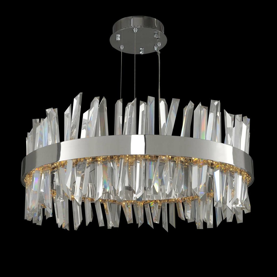 Allegri Glacier 32" Modern Chrome and Crystal Drum LED Pendant Light