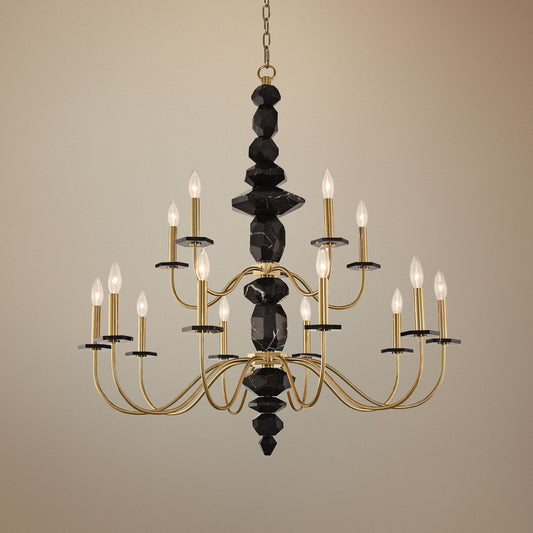 Allegri Piedra 38" Wide Brushed Brass 15-Light Chandelier