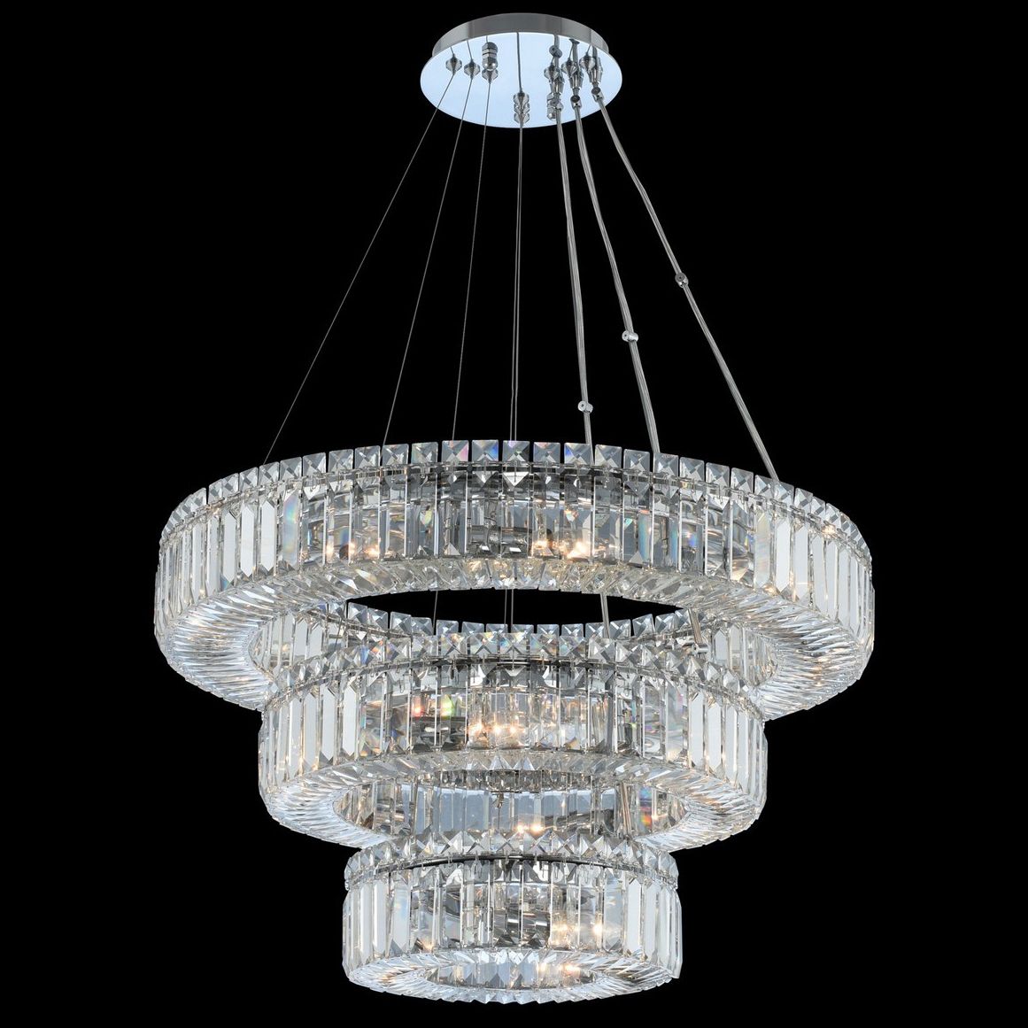 Allegri Rondelle 26"W Chrome Crystal 3-Tier Pendant Light