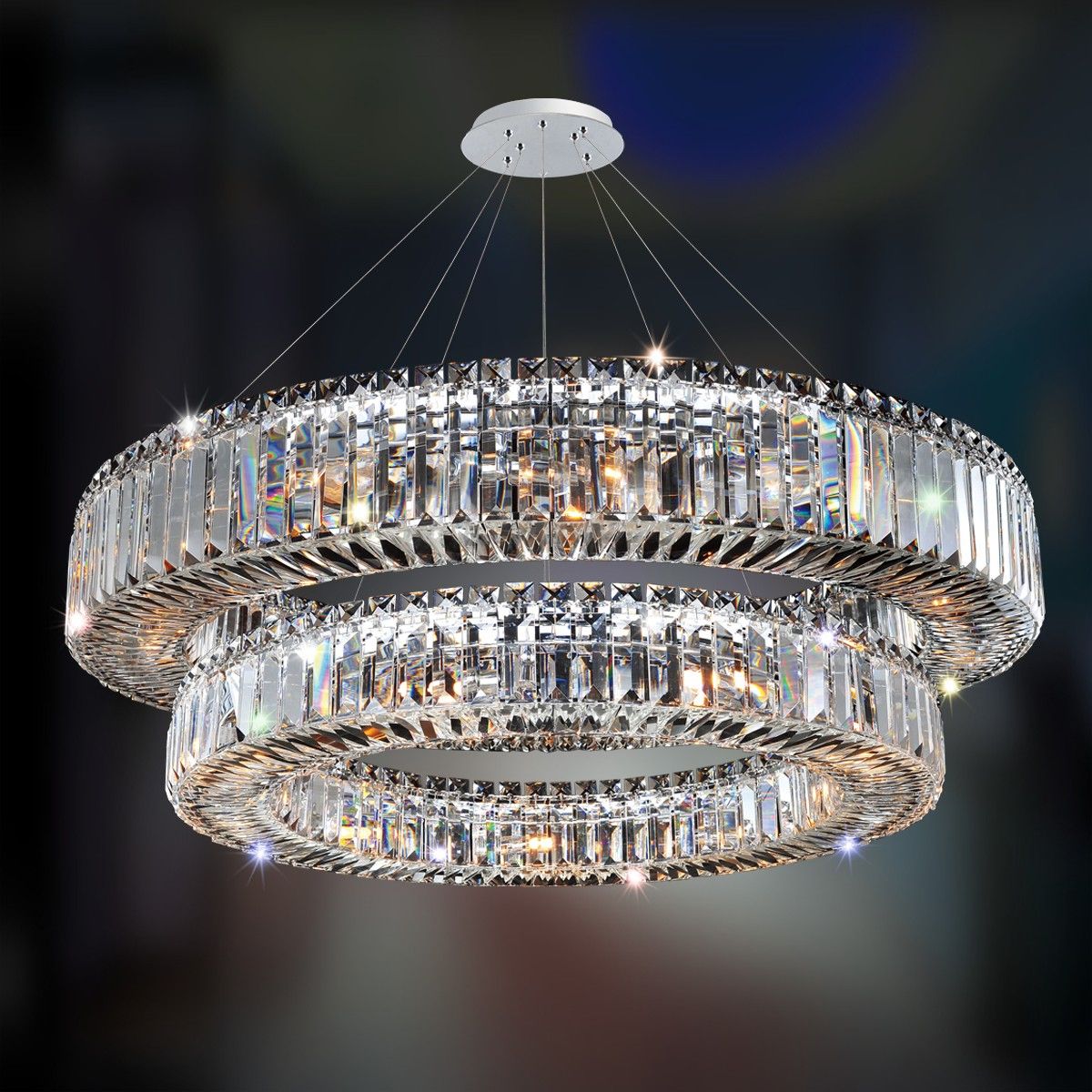 Allegri Rondelle 36"W Chrome Crystal 2-Tier Pendant Light