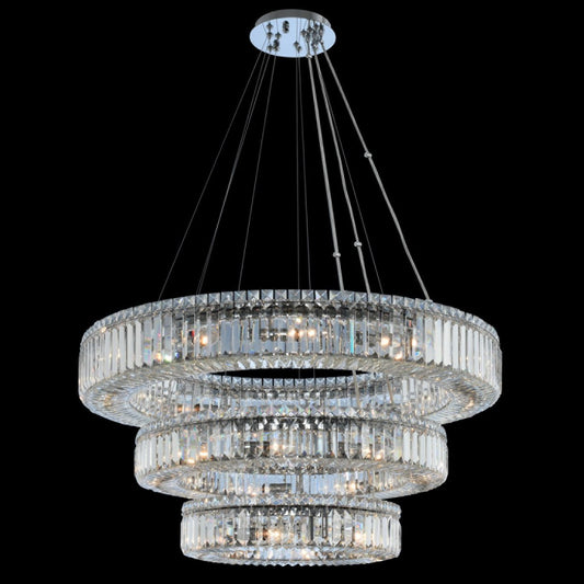 Allegri Rondelle 36"W Chrome Crystal 3-Tier Pendant Light