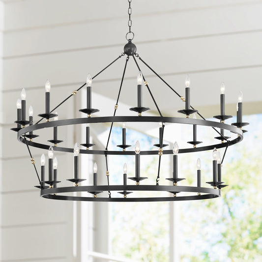 Allendale 58"W Aged Old Bronze 28-Light 2-Tiered Chandelier