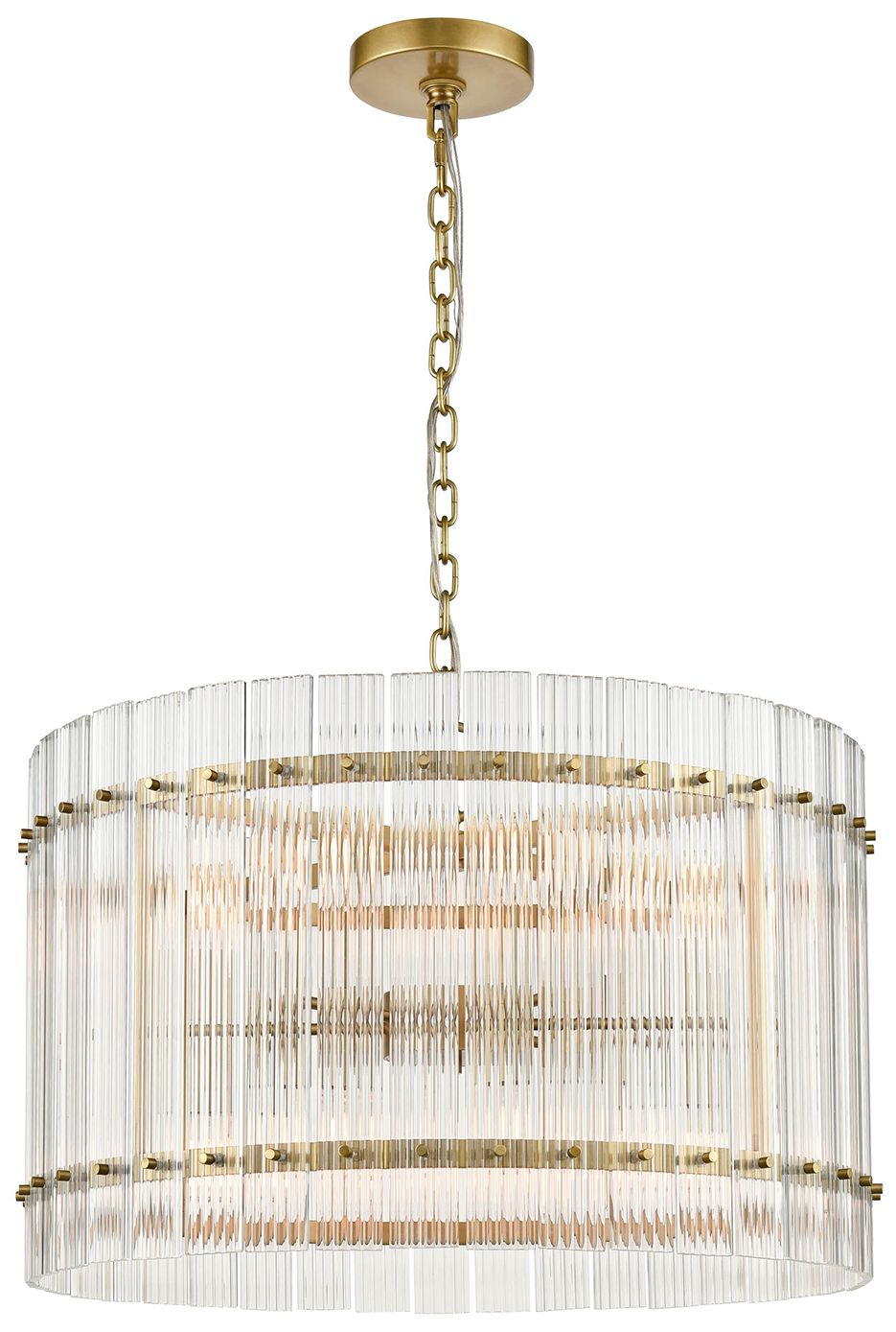 Allure 12-Light Fluted Glass Panel Aged Brass Drum Pendant Light