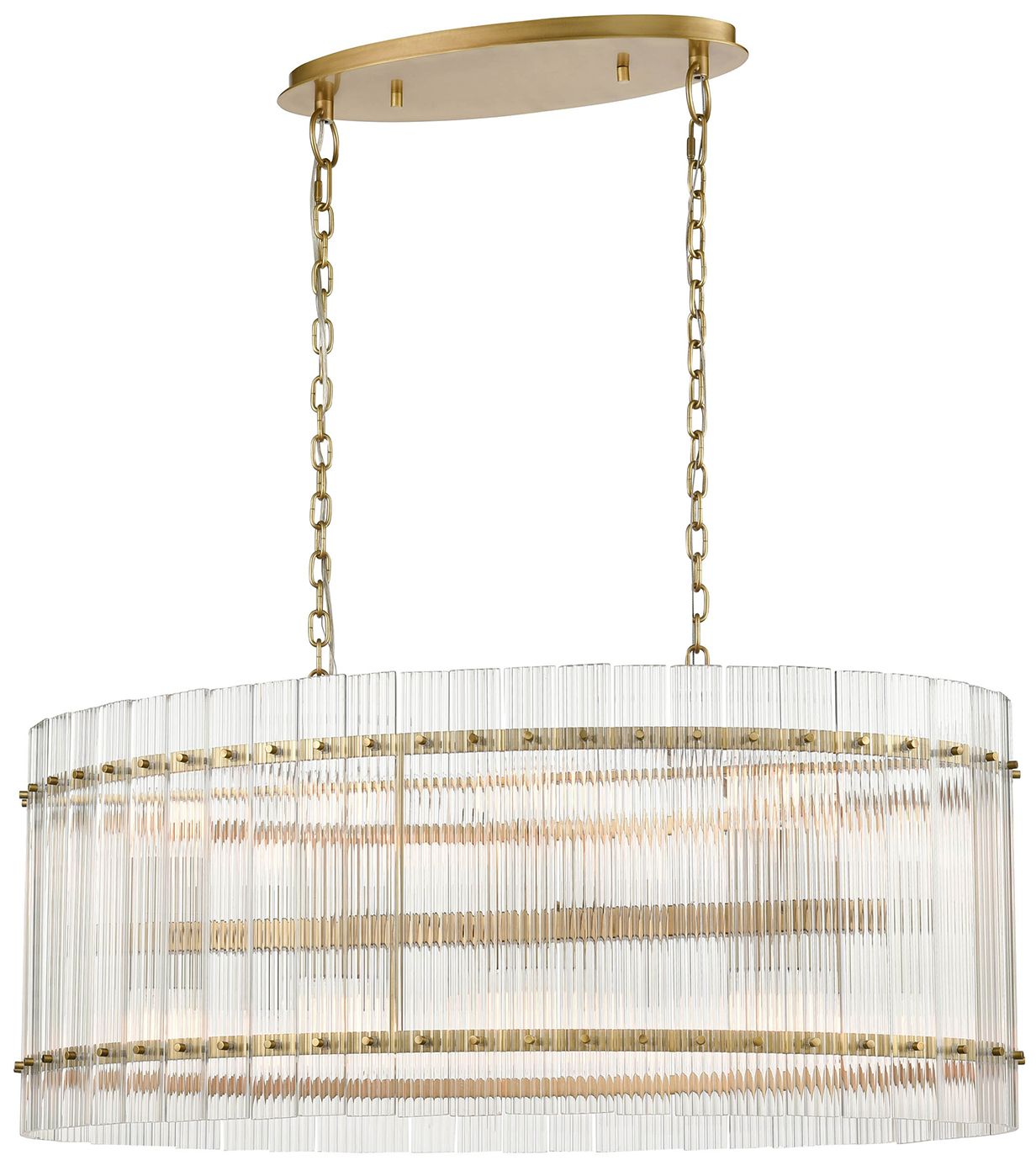 Allure 16-Light Fluted Glass Panel Aged Brass Oval Dining Chandelier