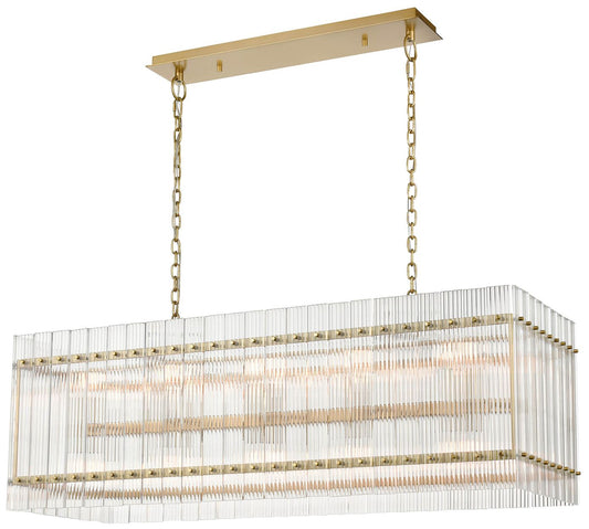 Allure 20-Light Fluted Glass Panel Aged Brass Rectangular Dining Chandelier