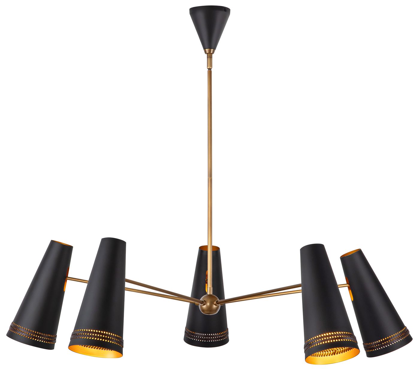 Alora Brickell E26 45-in Matte Black/Hazelnut Leather Chandelier