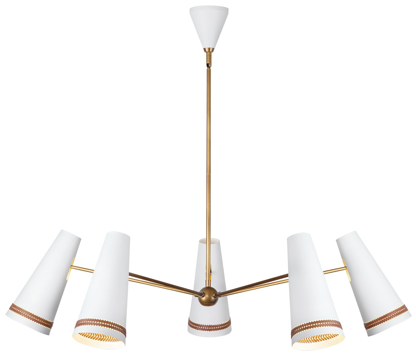 Alora Brickell E26 45-in Matte White/Hazelnut Leather Chandelier