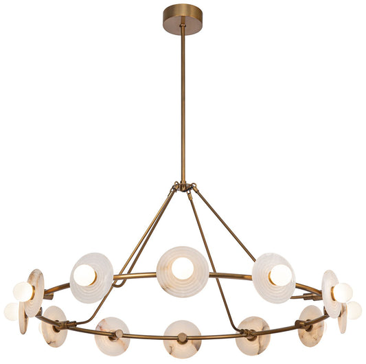 Alora Dahlia LED 46-in Vintage Brass/Alabaster LED Chandeliers