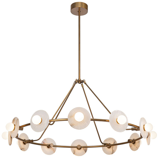 Alora Dahlia LED 46-in Vintage Brass/Alabaster LED Chandeliers