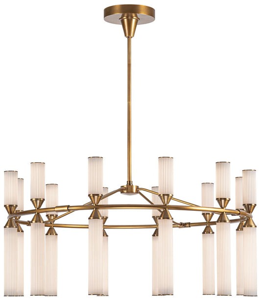Alora Edwin LED 38-in Vintage Brass/Frosted Ribbed Glass LED Chandeliers