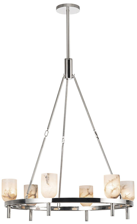 Alora Lucian E12 32-in Polished Nickel/Alabaster Chandelier