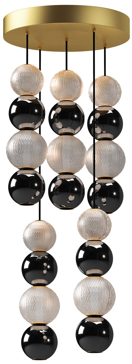 Alora Onyx LED 5 Head Natural Brass Multi-Pendant