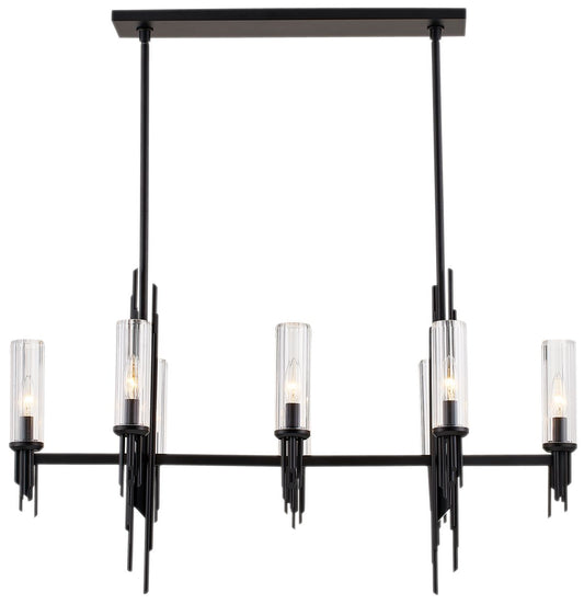 Alora Torres E12 38-in Clear Ribbed Glass/Matte Black Linear Pendant