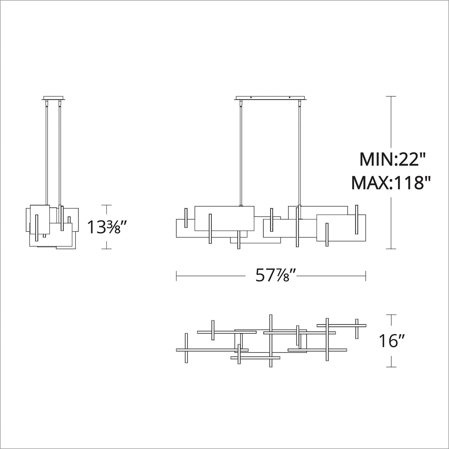 Amari 58" Wide Black Aluminum LED Linear Pendant