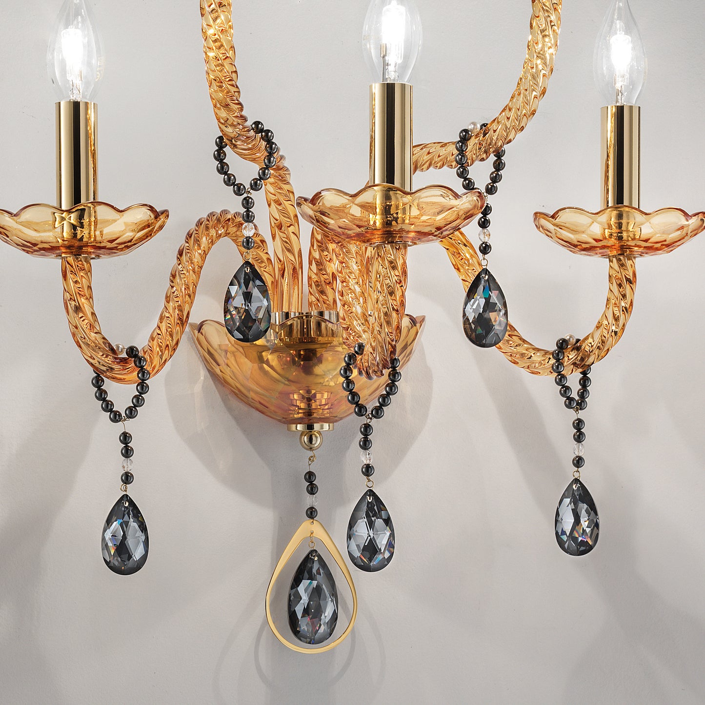 Amber Glass 5 Arm Wall Light