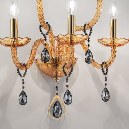 Amber Glass 5 Arm Wall Light