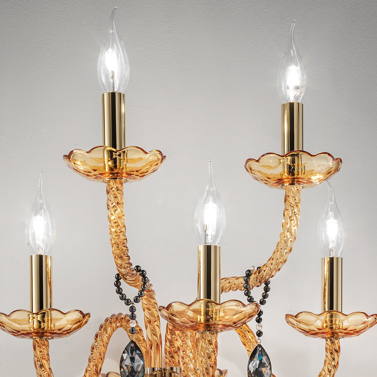 Amber Glass 5 Arm Wall Light