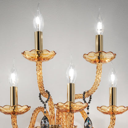 Amber Glass 5 Arm Wall Light