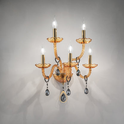 Amber Glass 5 Arm Wall Light