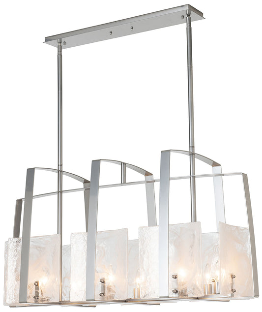 Arc Linear Pendant - Sterling Finish - White Swirl Glass