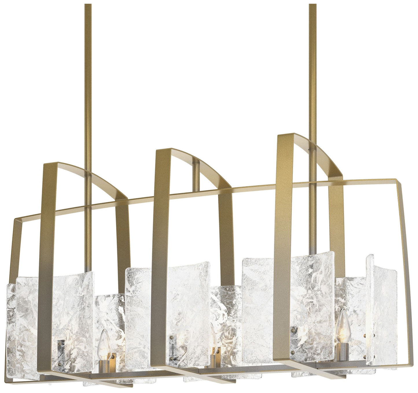 Arc Modern Brass Linear Pendant With White Swirl Glass