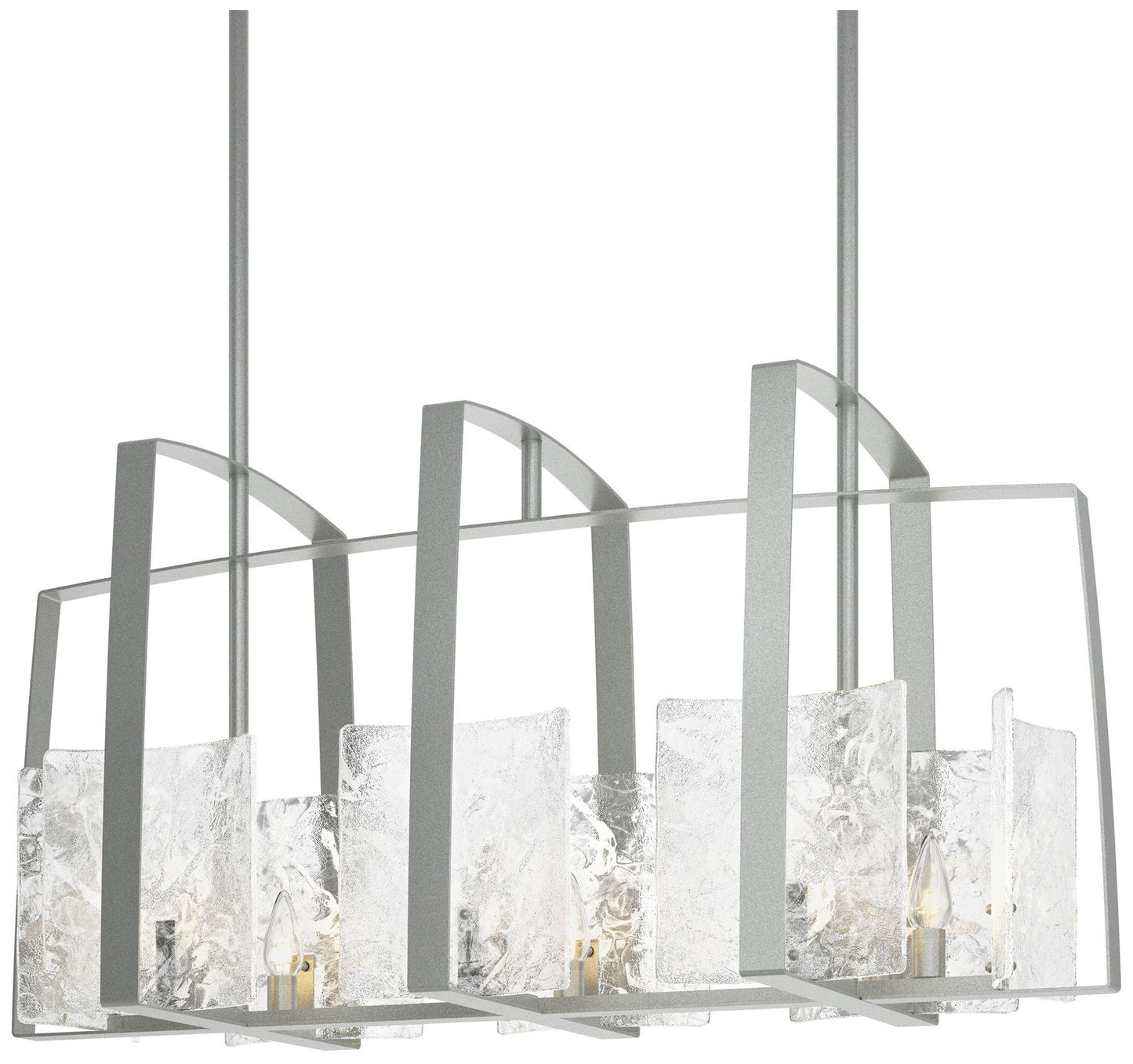 Arc Vintage Platinum Linear Pendant With White Swirl Glass