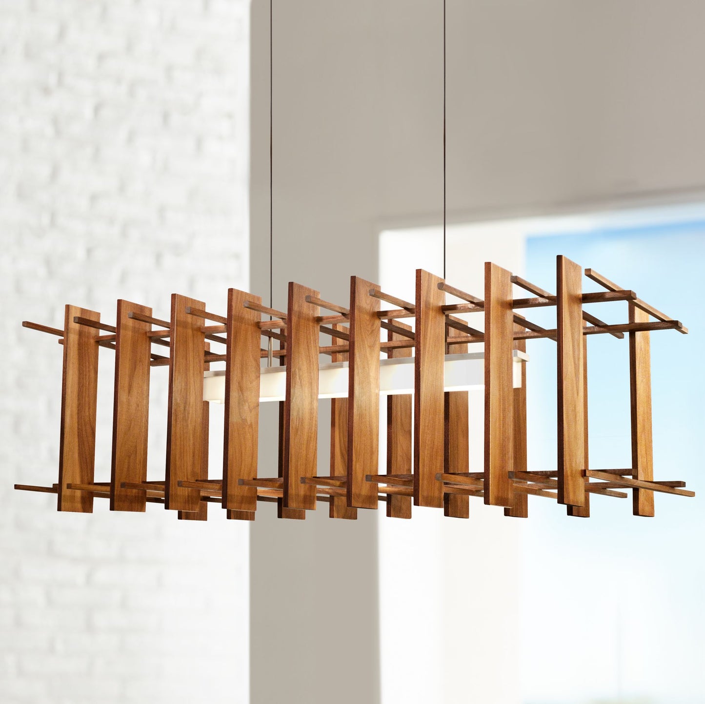 Arca 49" Wide Oiled Walnut LED Modern Linear Kitchen Island Pendant