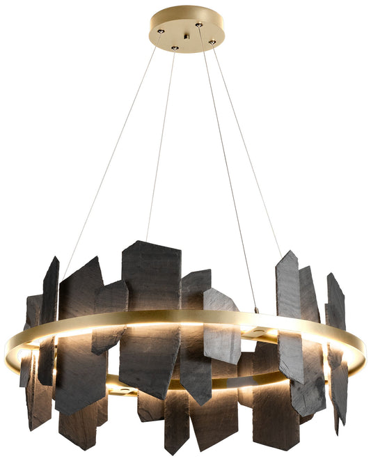 Ardesia Circular LED Pendant - Brass - Slate Accents - Standard Height