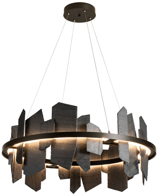 Ardesia Circular LED Pendant - Bronze - Slate Accents - Standard Height