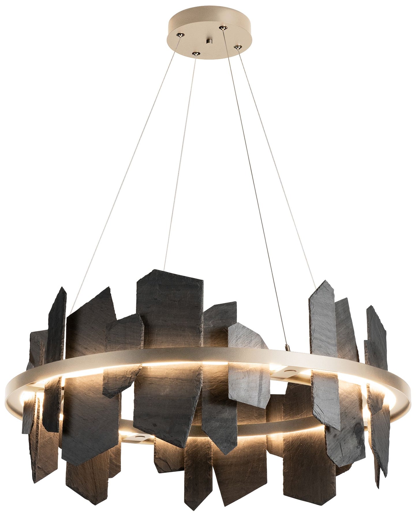 Ardesia Circular LED Pendant - Gold - Slate Accents - Standard Height