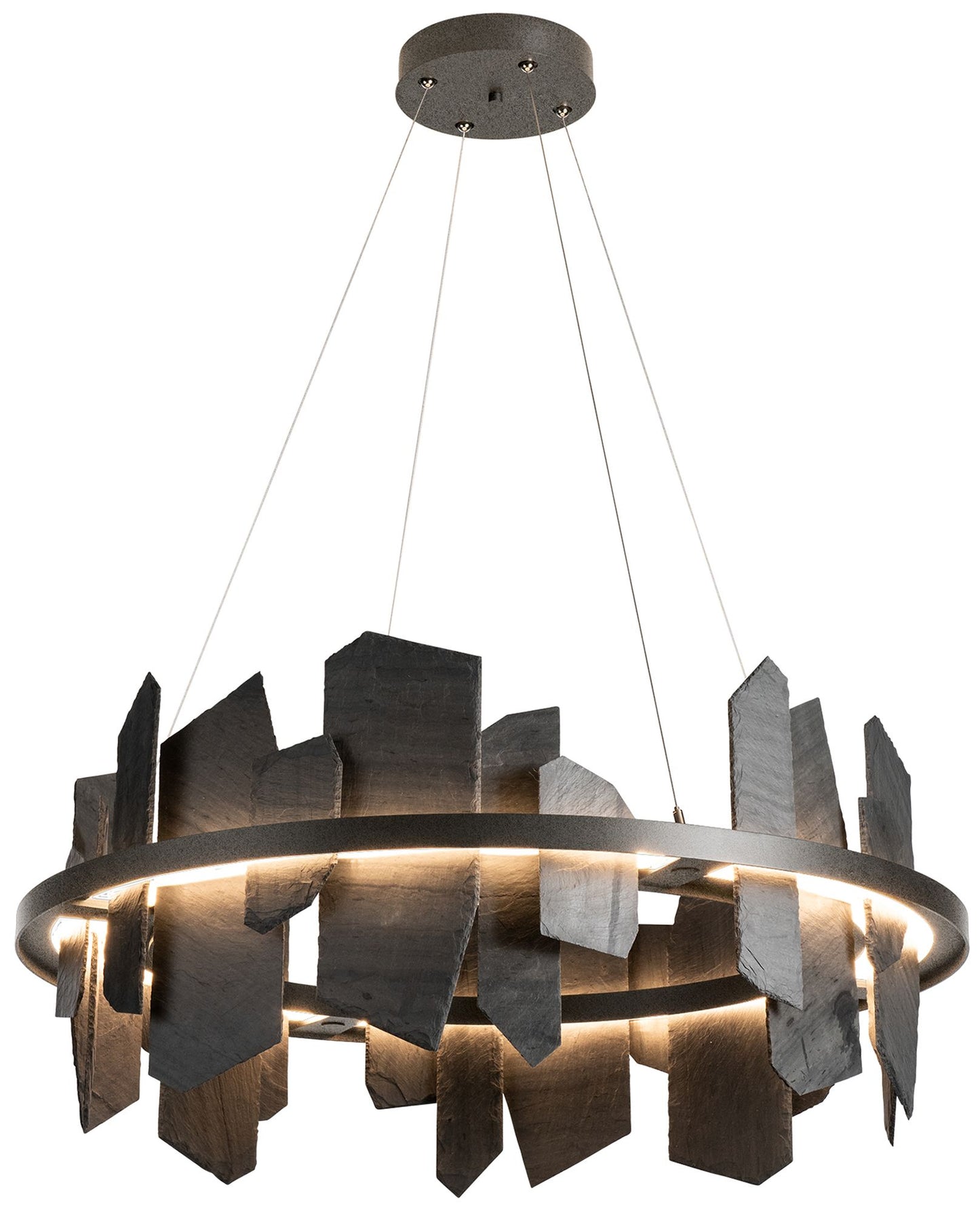 Ardesia Circular LED Pendant - Iron - Slate Accents - Standard Height