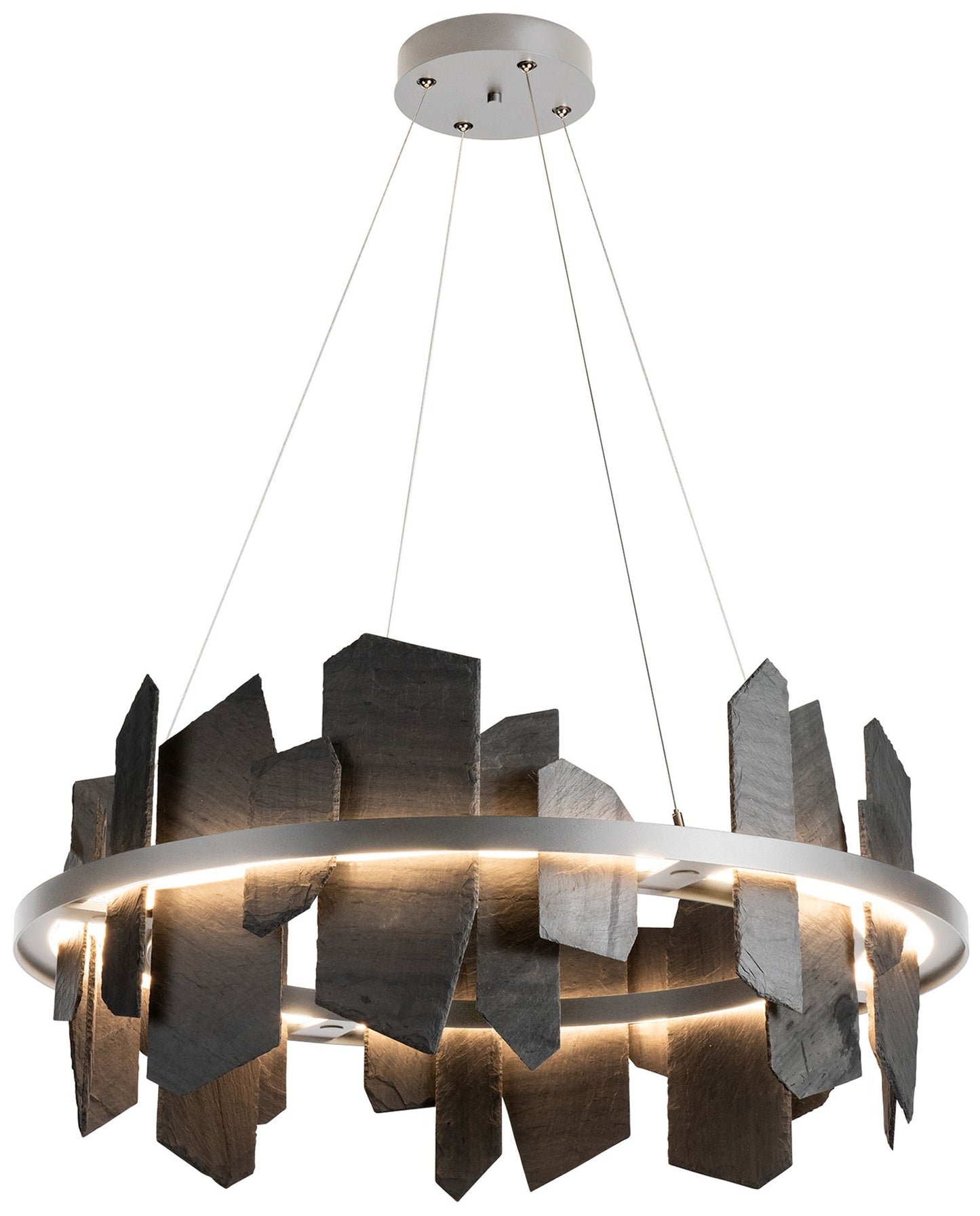 Ardesia Circular LED Pendant - Platinum - Slate Accents - Standard Height