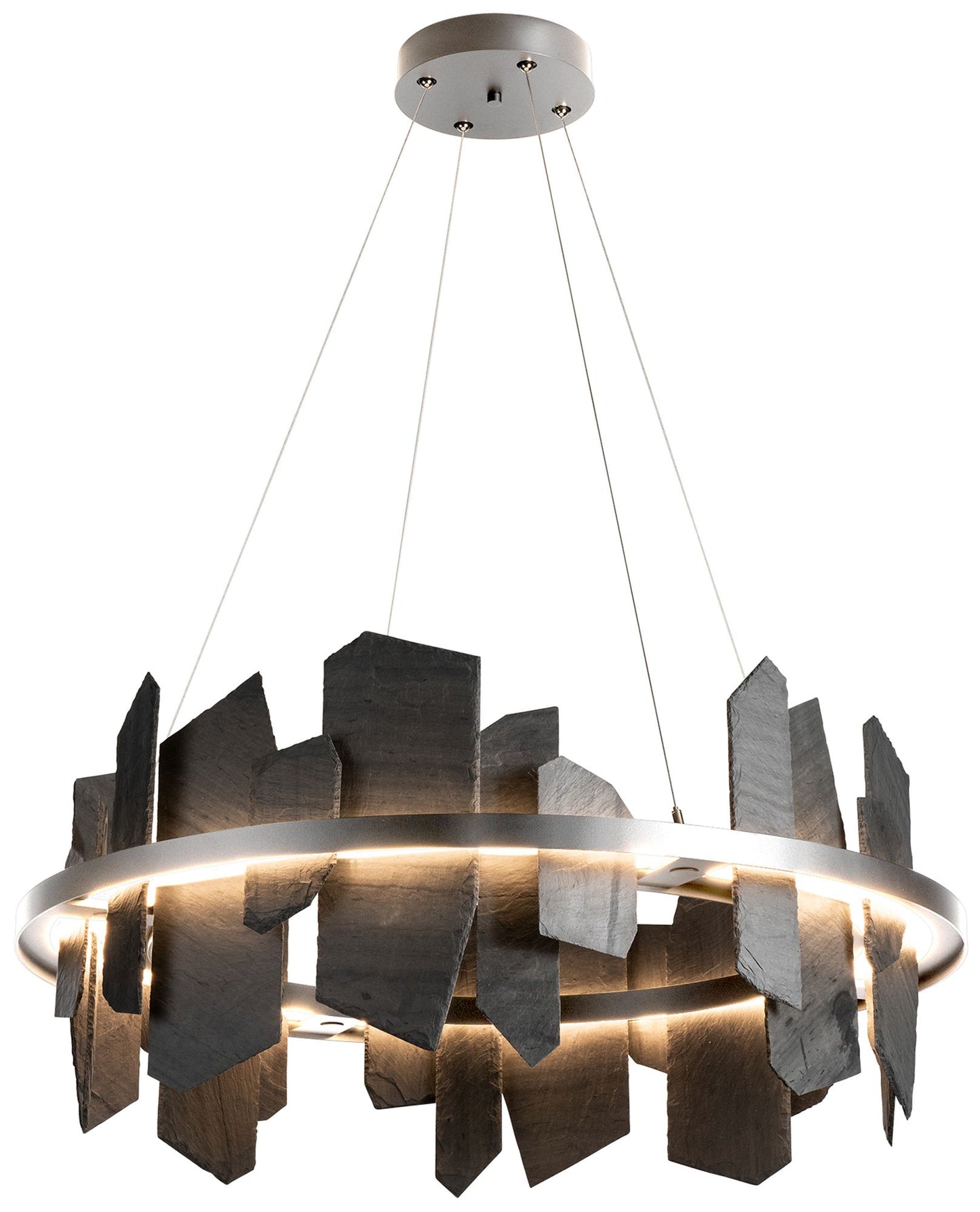 Ardesia Circular LED Pendant - Sterling - Slate Accents - Standard Height