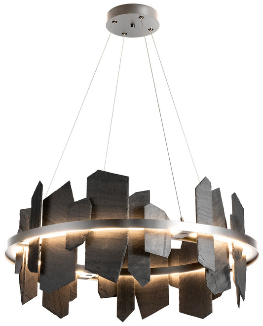 Ardesia Circular LED Pendant - Sterling - Slate Accents - Standard Height