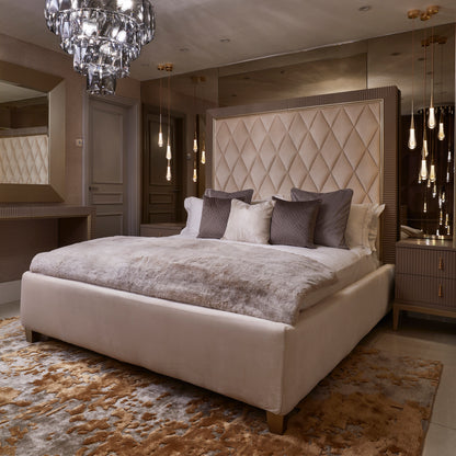 Art Deco Inspired Upholstered Storage Bed with Tall Headboard