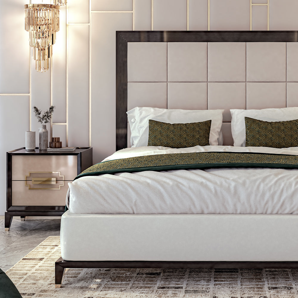 Art Deco Style Bed With Tall Headboard