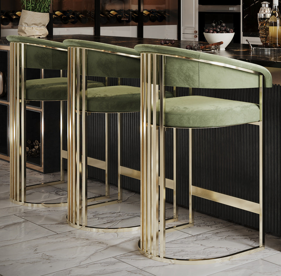 Art Deco Inspired Curved Velvet Bar Stool