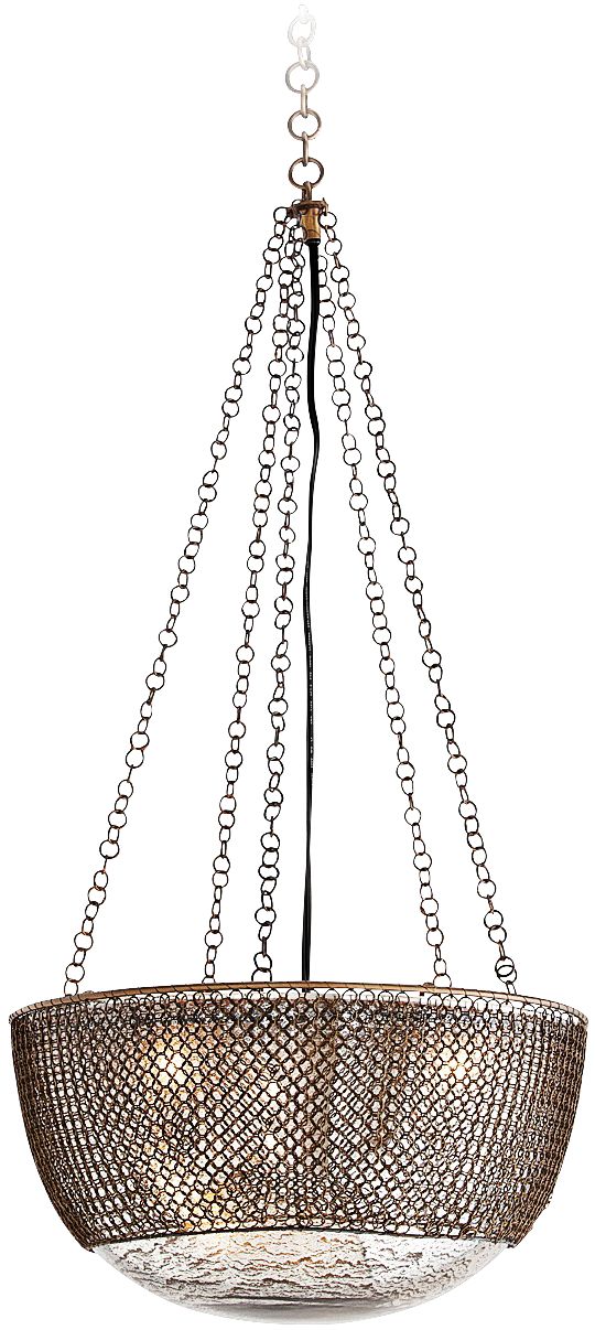 Arteriors 3 Light Chainmail Brass 15.5" Wide Glass Pendant