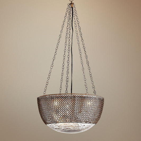 Arteriors 3 Light Chainmail Brass 15.5" Wide Glass Pendant