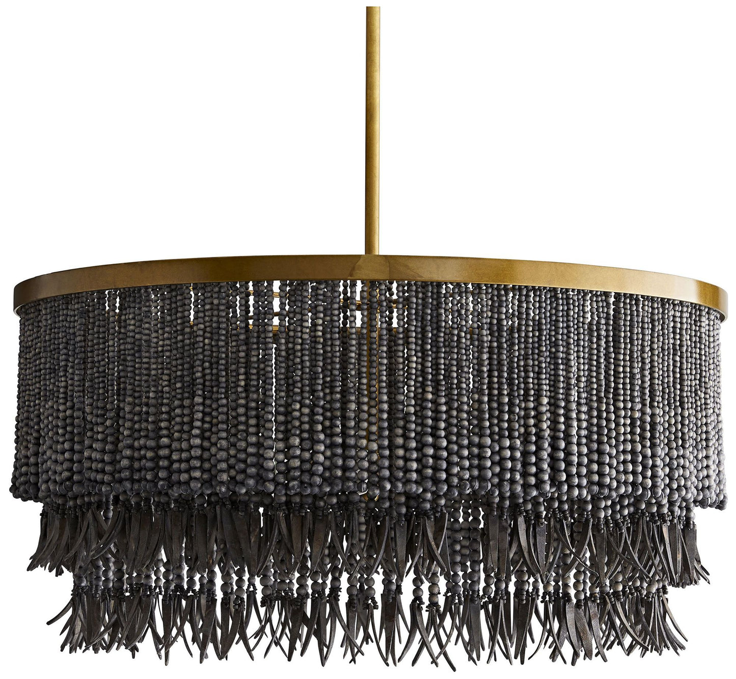 Arteriors- Baja Chandelier- 30" Dark Gray Wash Coco Beads, Antique Bra