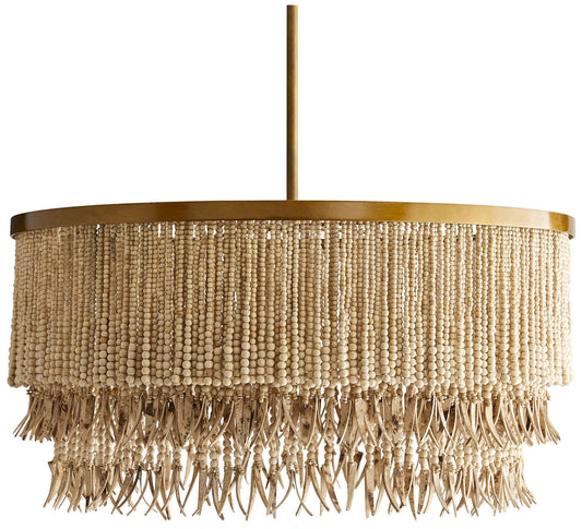 Arteriors- Baja Chandelier- 30" Natural Coco Beads, Antique Brass