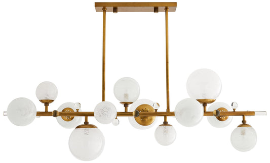 Arteriors- Troon Chandelier- 56" Antique Brass, Opal Swirl Glass
