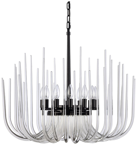 Astoria 12-Light Solid Curved Clear Glass Satin Brushed Black Chandelier