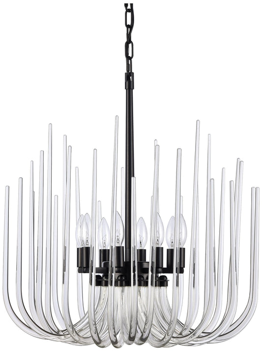 Astoria 8-Light Solid Curved Clear Glass Satin Brushed Black Pendant Light