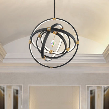 Atomic 36 1/2" Wide Black and Aged Brass LED Pendant Light