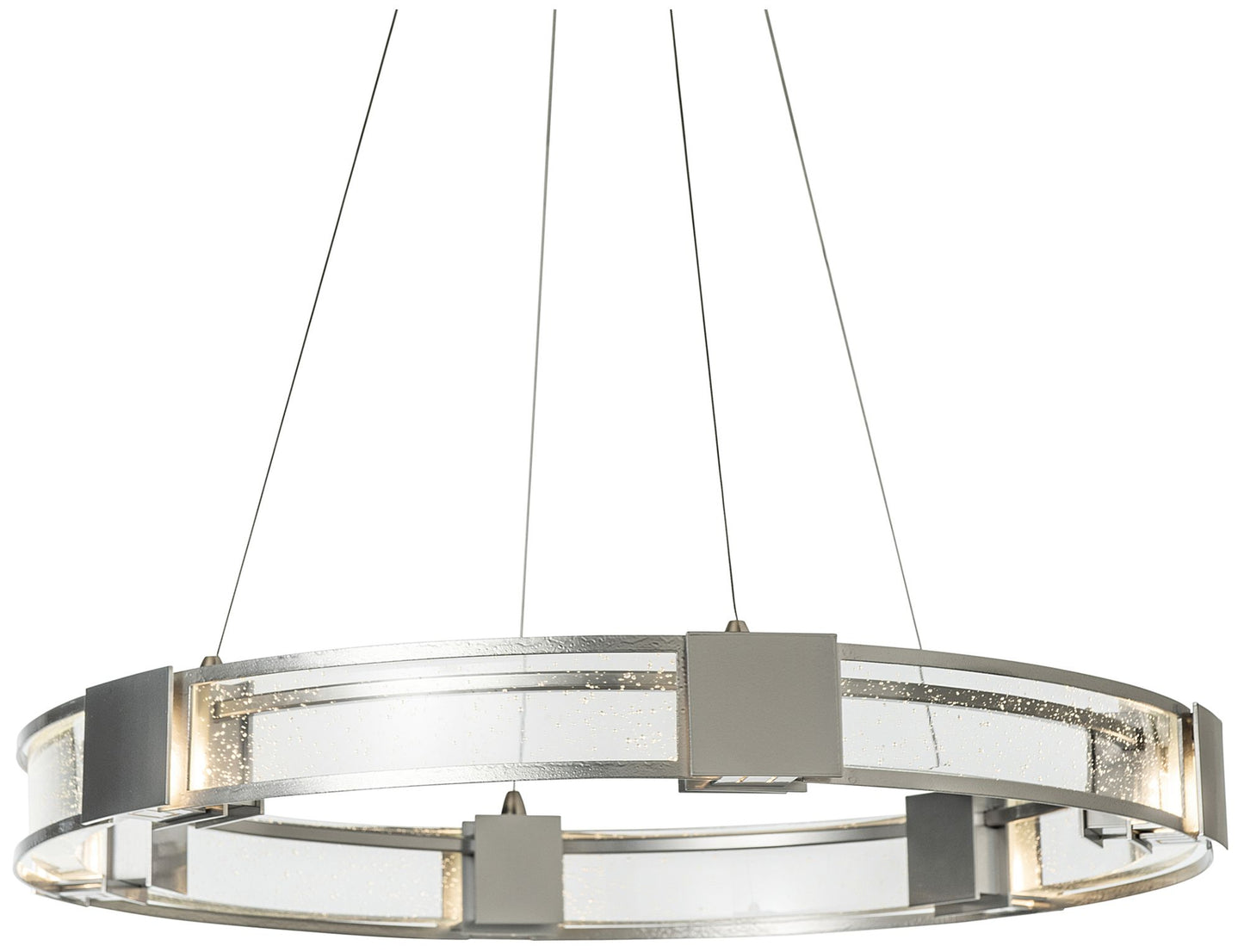 Aura Glass Pendant - Sterling Finish - Seeded Clear Glass - Standard Height