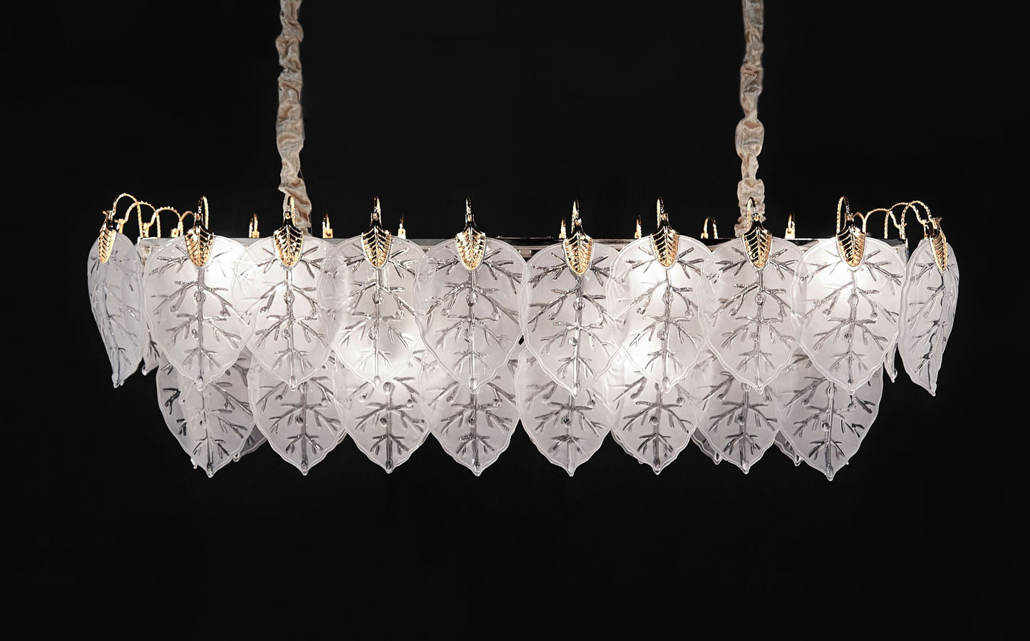 Autumn 39 1/2"W Gold Frost Glass Leaves 12-Light Chandelier