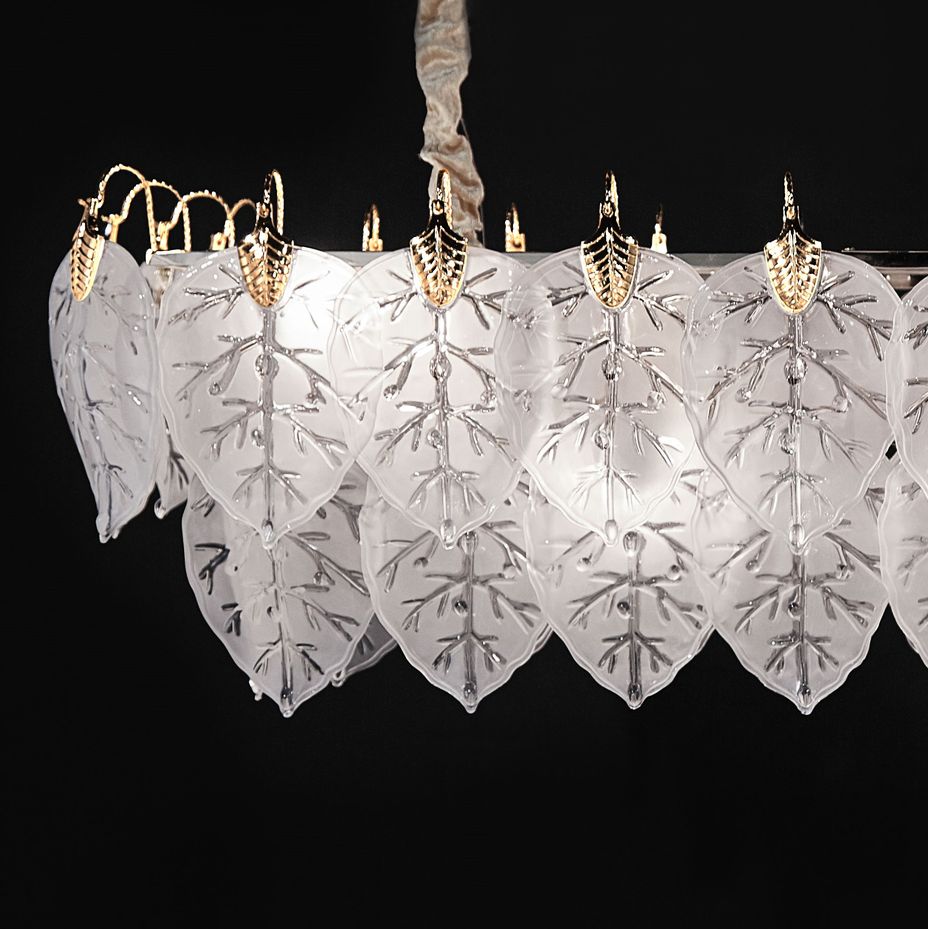 Autumn 39 1/2"W Gold Frost Glass Leaves 12-Light Chandelier