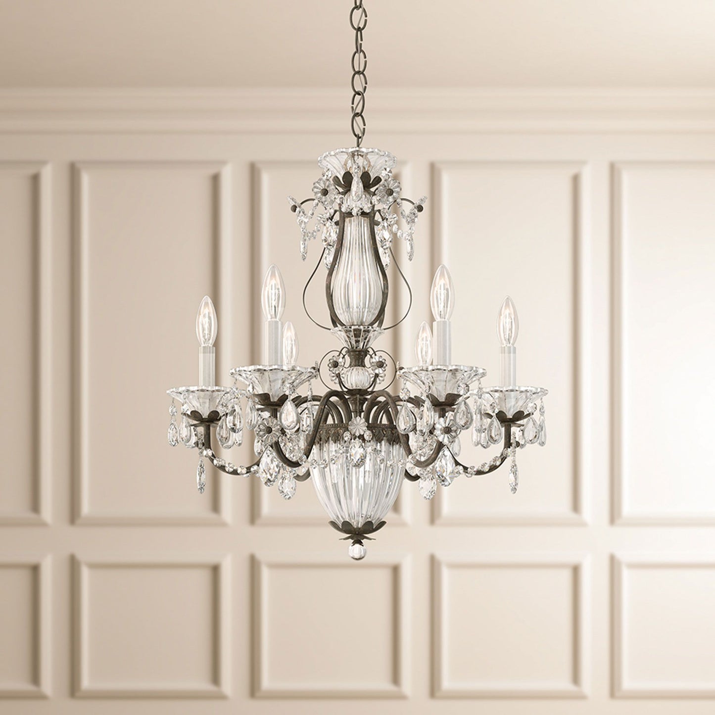 Bagatelle 22.5"H x 21"W 7-Light Crystal Chandelier in Antique Sil