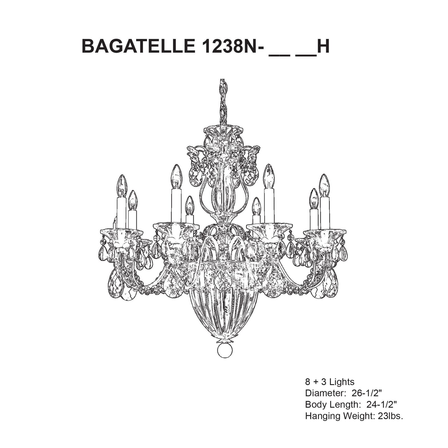 Bagatelle 24.5"H x 26.5"W 11-Light Crystal Chandelier in Antique
